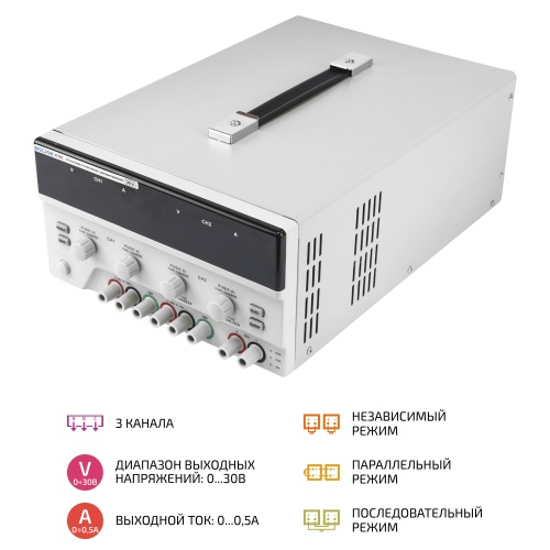 Источник питания Трёхканальный линейный источник питания с цифровым управлением МЕГЕОН 37305 фотография 