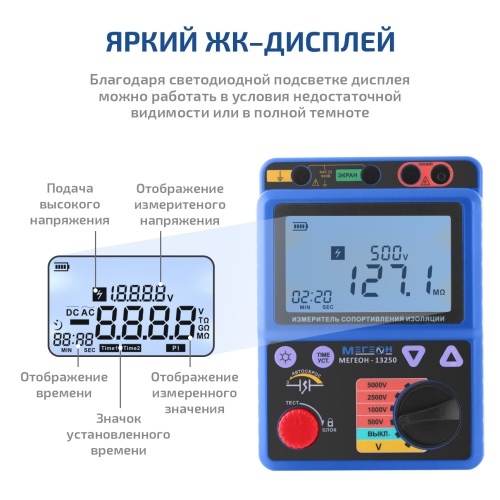 Измеритель сопротивления изоляции (мегаомметр) МЕГЕОН 13250 - внешний вид фото 6 Измеритель сопротивления изоляции (мегаомметр) МЕГЕОН 13250 фотография фото 6